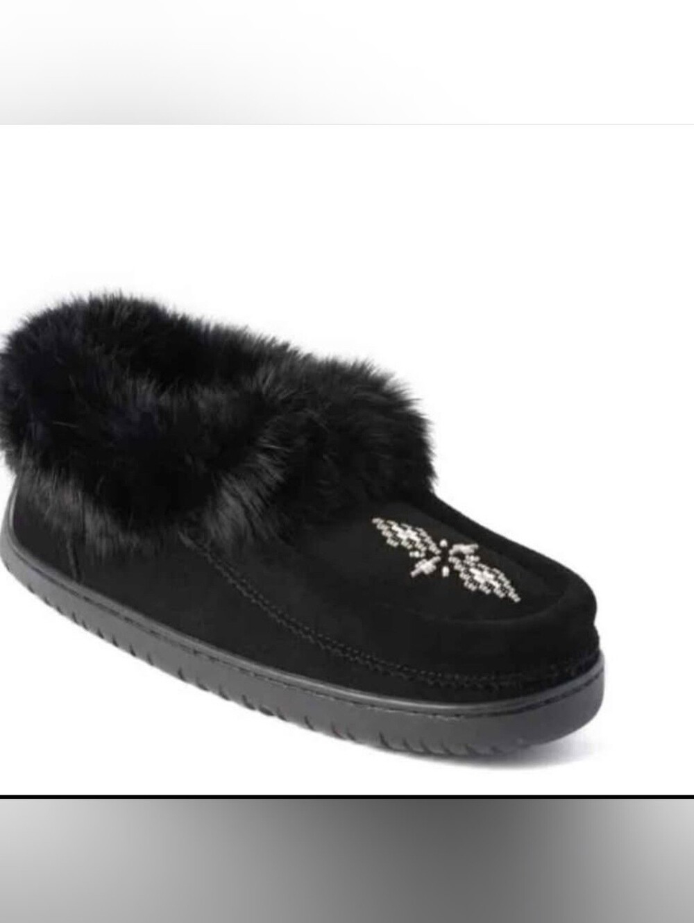 Black Manitobah Moccasin Rubber Soled